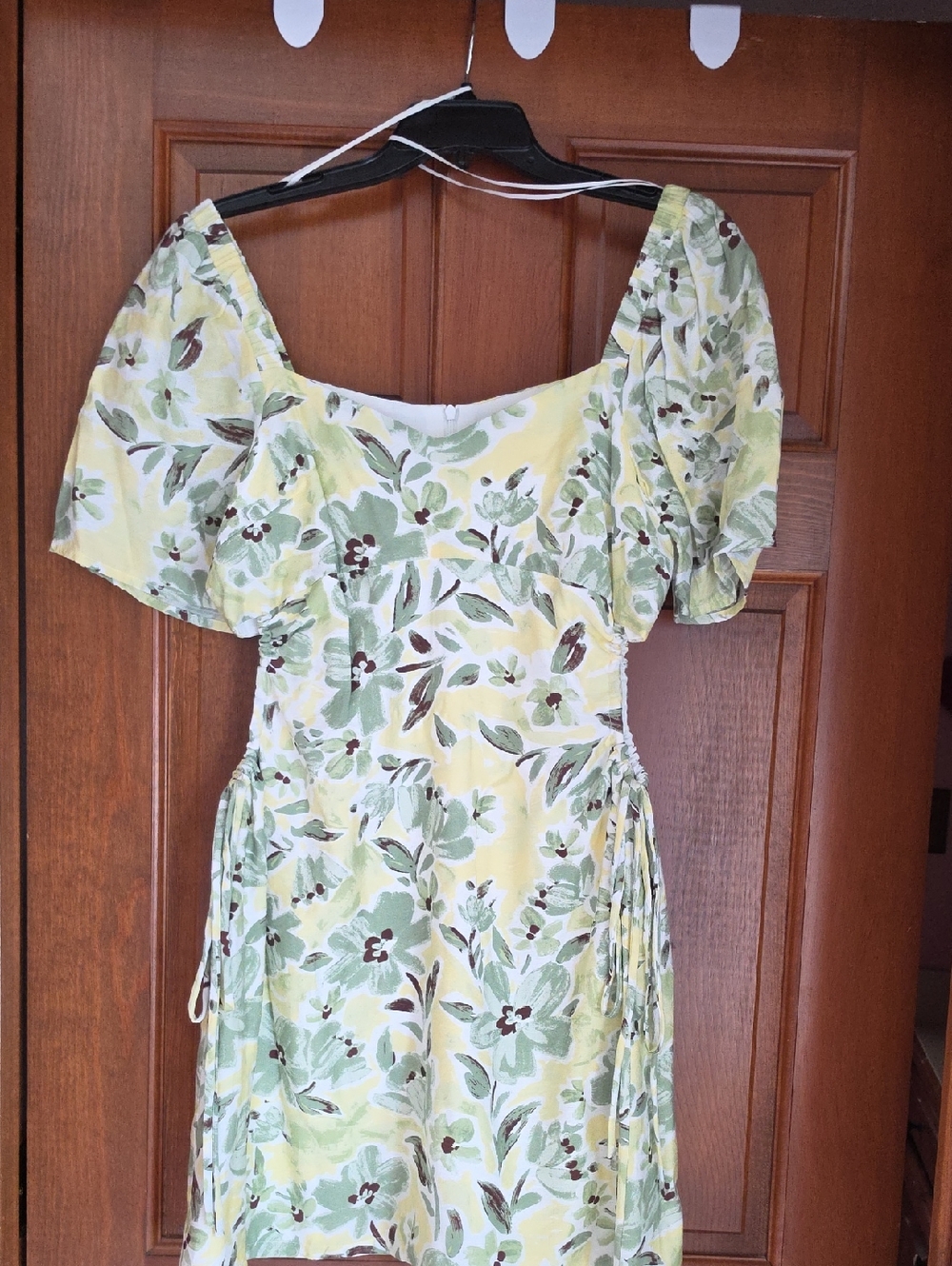 Pomelo Yellow-Green Floral Puff-Sleeve Midi Dress( Never Worn) , Sz M